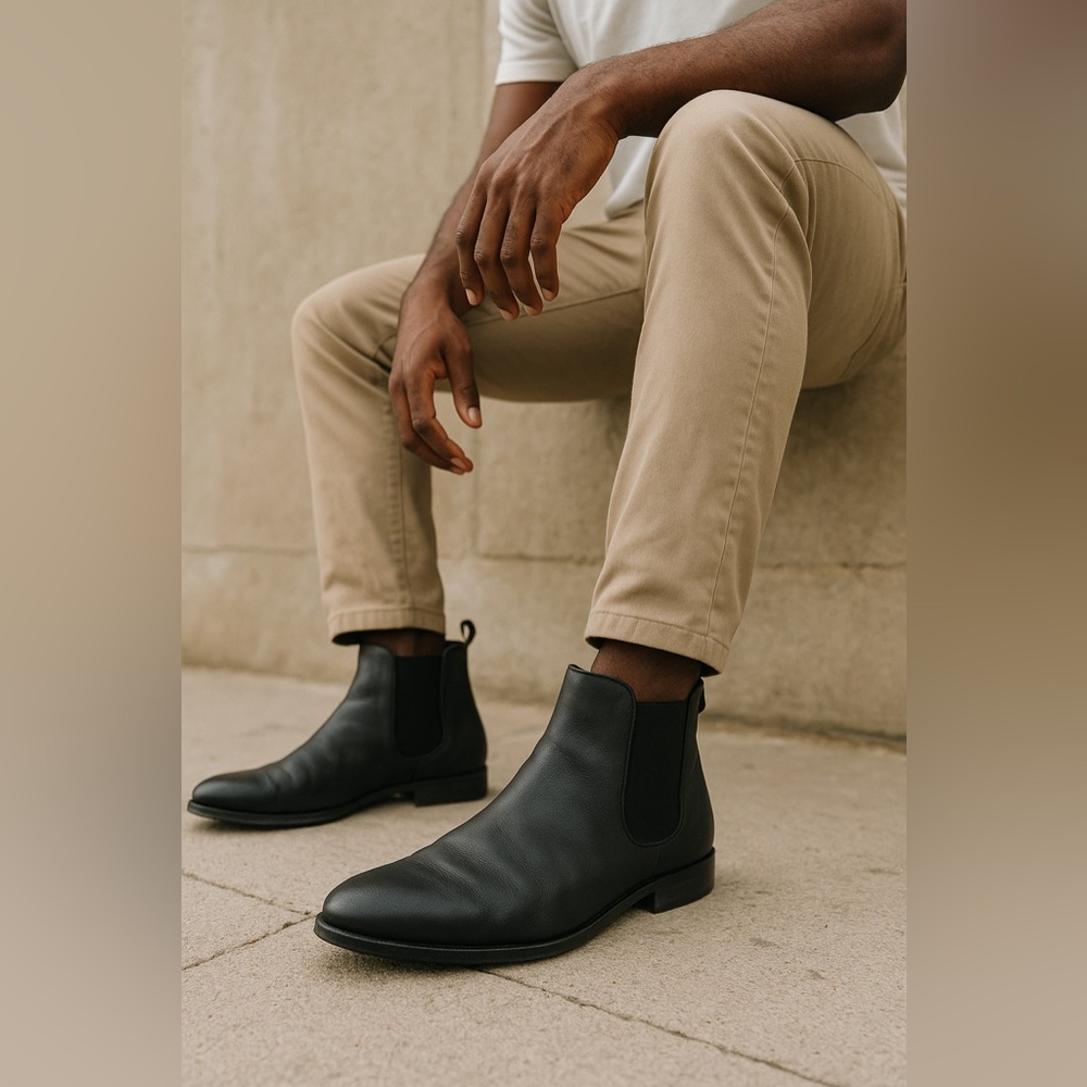 Vince Men's Black Leather Chelsea Boots  Size 8.5 Made In Italy